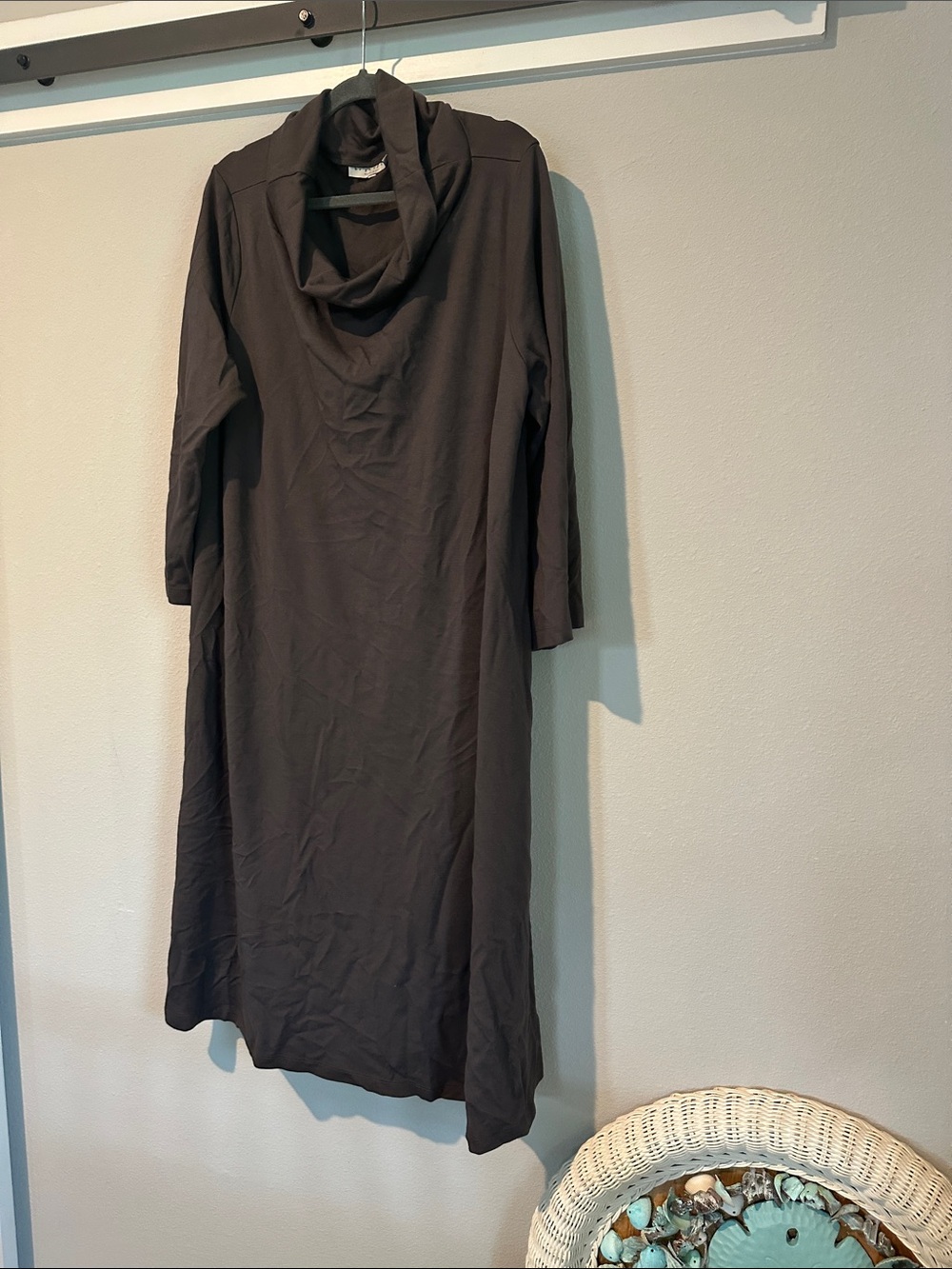 bryn Walker Black Long Sleeve Cowl Neck Midi Dress